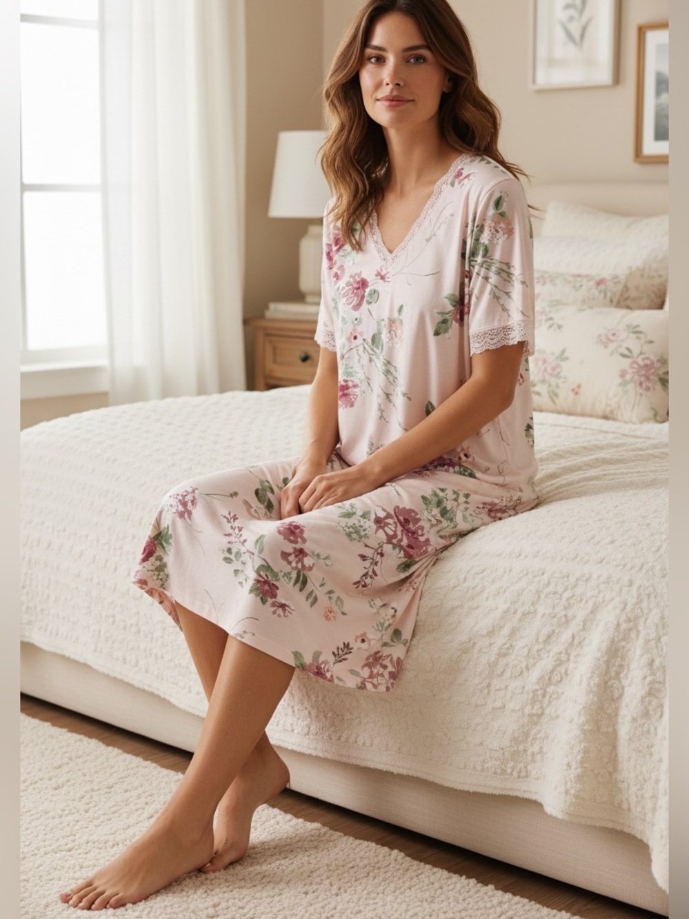 Flora by Flora Nikrooz Pink Chemise with Floral and Lace Trim Elegance